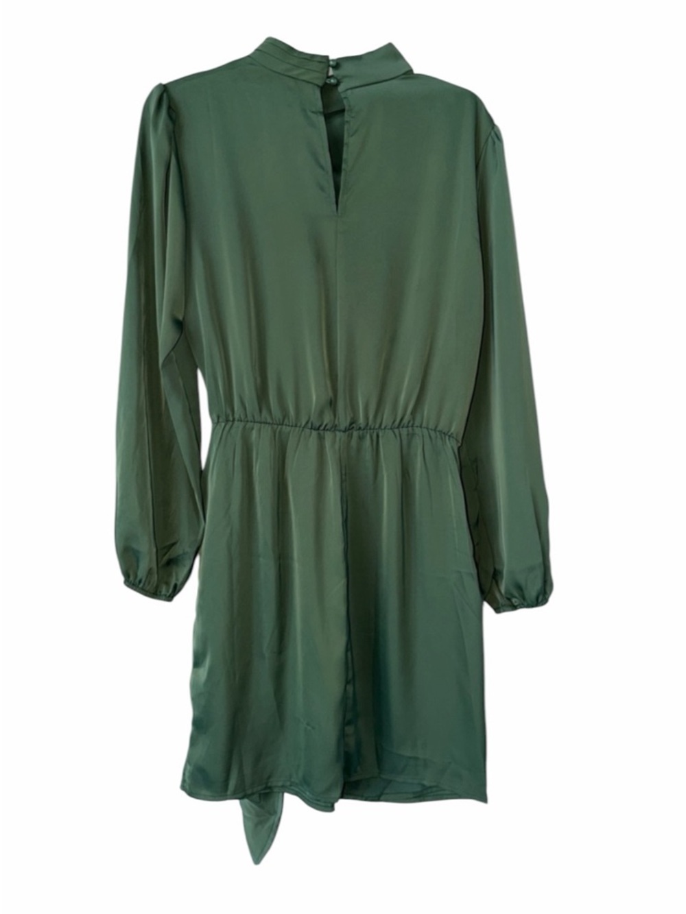 BTFBM Green Faux Wrap Satin Mock Neck Sleeve Dress Size Med NWT - Picture 3 of 11